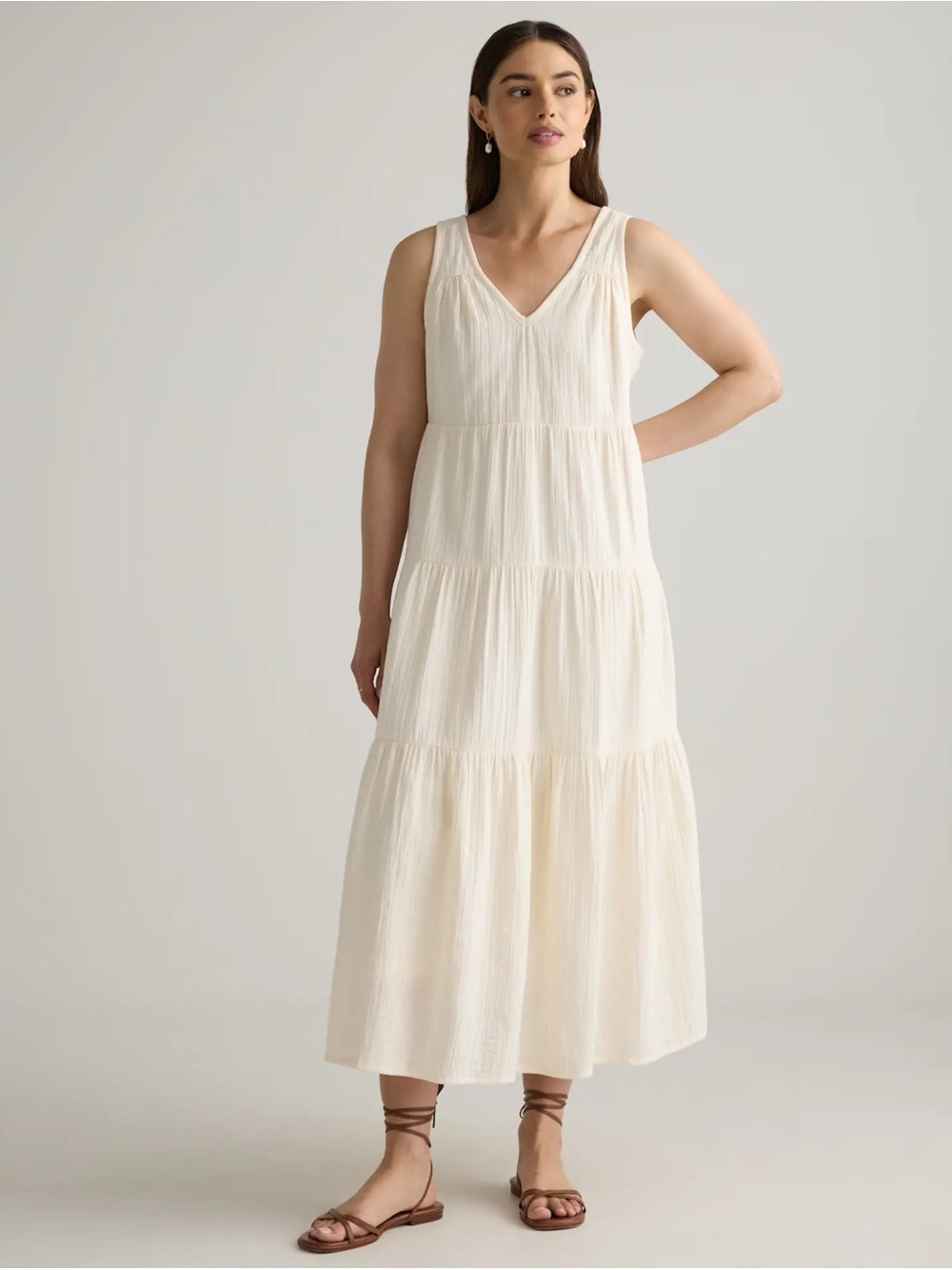 Quince 100% Organic Cotton Gauze Tiered Maxi Dress sz XS